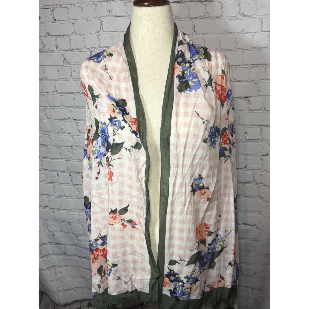 Talbots Plaid Picnic Spring‎ Scarf Pink Neck Viscose Long Floral Green Shawl